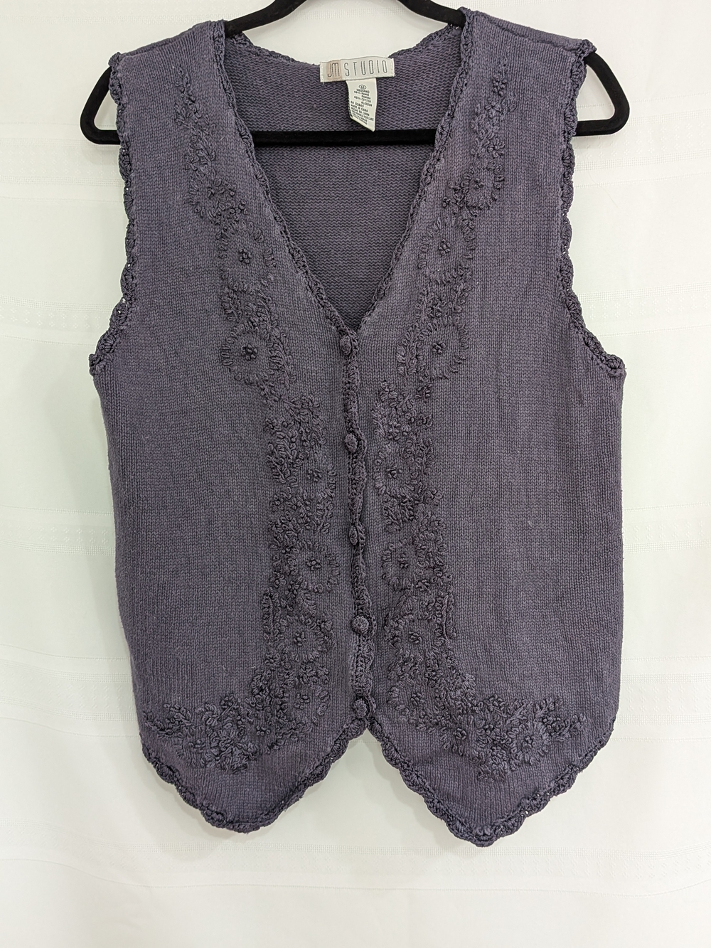 Vintage Lavender Knit Embroidered Button Vest